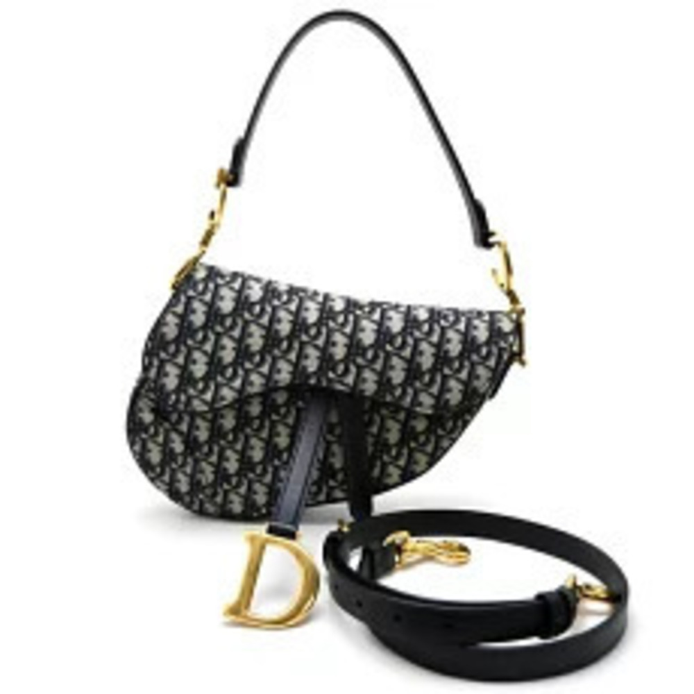 Christian Dior Trotter Saddle Bag Shoulder Canvas Blue